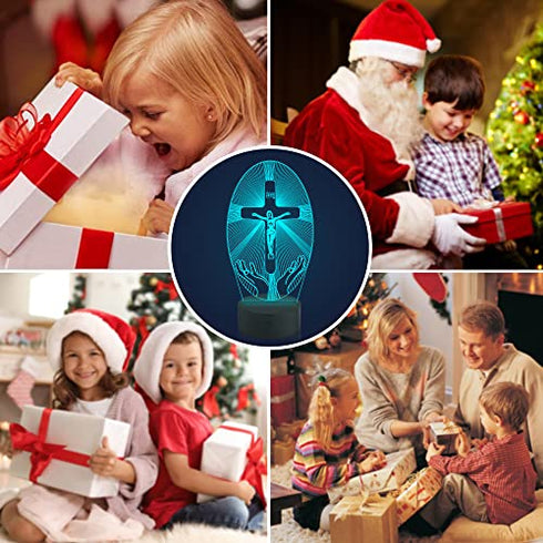 Cross 3D Night Light, Attivolife Jesus Illusion Hologram Lamp 16 color